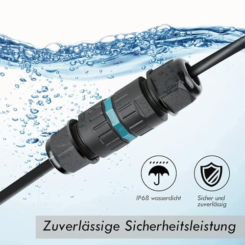 HOSPAOP Cable Connector Waterproof 5-Pin IP68 Connection Sleeve Earth Cable Junction Box for Diameter 5-14 mm Cable Diameter, Outdoor Waterproof Connection Box Black, Pack of 3, Plastic 3 pieces - 5 pin