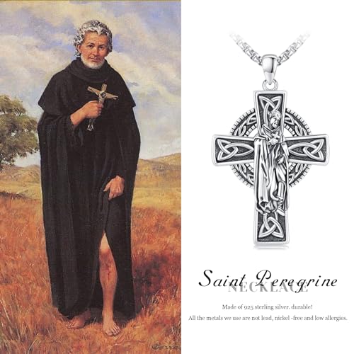 Midir&Etain 925 Sterling Silver Saint Patron Medal Necklace Amulet Protection Religious Christian Catholic Jewellery Gifts for Men Women E01-St Peregrine