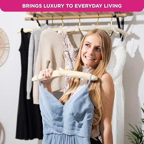 Premium Padded Hangers for Women’s Clothing, Set of 12, Ivory