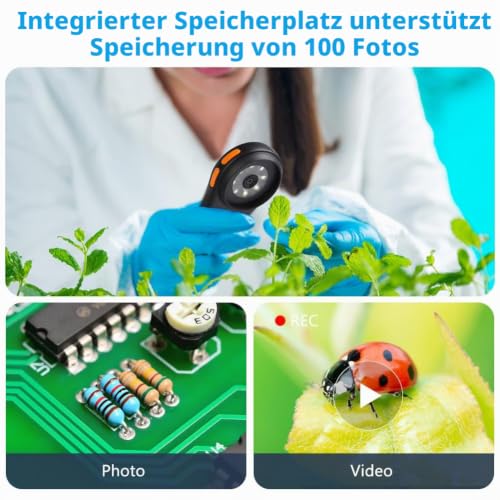 Mobile Phone Microscope, Mini Microscope, Portable, Outdoor, Black, 3 Levels Adjustable, LED Lights, USB Port to PC, Pocket Microscope for Microworld