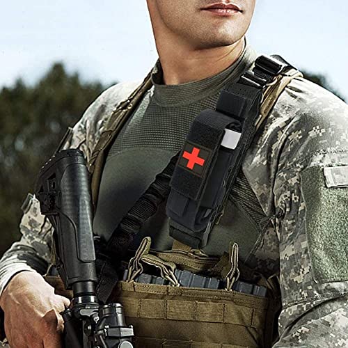 Tactical Molle Tourniquet Holder, Portable TQ Bag, Military First Aid Equipment Case & Trauma Medical Scissor Bag (Black) Black