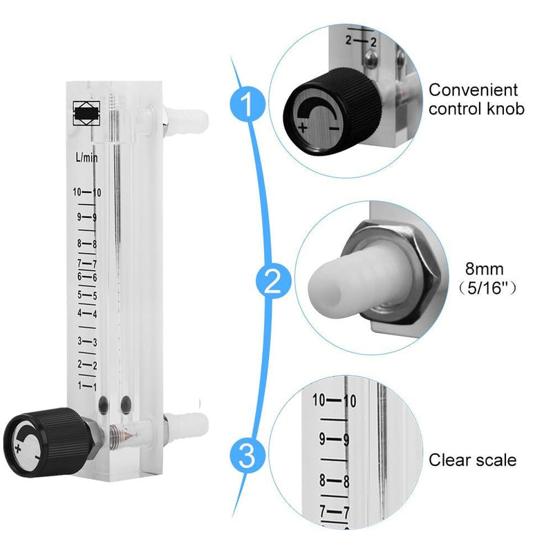 [Australia - AusPower] - Flow Meter 1-10Lpm Flow Gas Flow Meter Oxygen Flow Meter with Control Valve for Oxygen/Air/Gas 