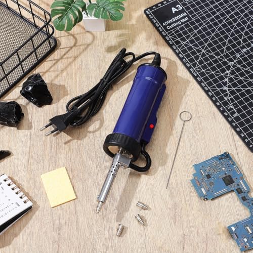 HOMSFOU Electric Desoldering Pump with Strong Suction Power and Interchangeable Nozzles, Quick Heating, Portable Desoldering Tool for Precise Removal of Solder for Electronic Devices, EU Plug