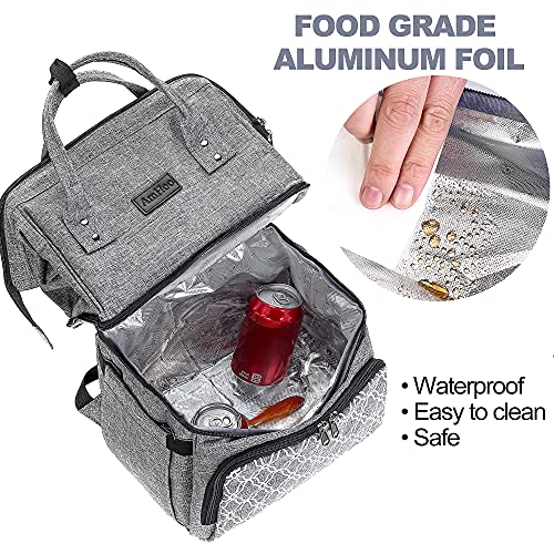AmHoo Insulated Lunch Box Cooler Backpack Waterproof Leak-Proof Lunch Bag Tote for Men Women Hiking Beach Picnic Trip with Strongest YKK Zipper Black