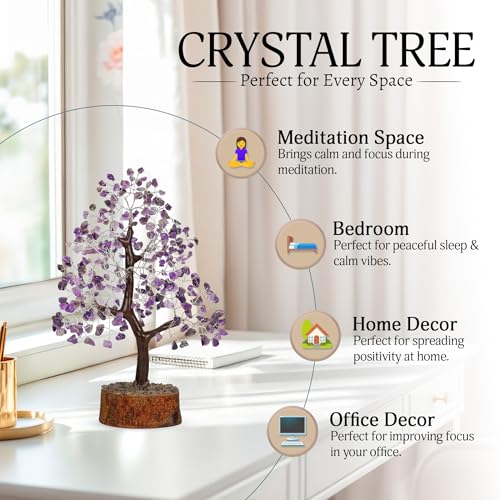 YATSKIA Amethyst Crystals Tree - Room Decor - Crystal Tree of Life - Spiritual Gifts for Women - Stones and Crystals - Bonsai Tree from Daughter - Good Luck Tree - Gemstone Tree Amethyst Silver Wire