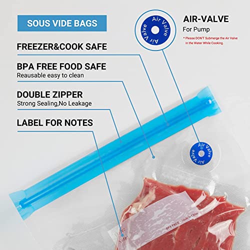 Electric Food Vacuum Sealer with Reusable Vacuum Food Storage Bags for Sous Vide Cooker -10 PCS Reusable Vacuum Sealer Bags, 4 Clips & 2 Sealing Clips, Rechargeable Vacuum Sealer Set