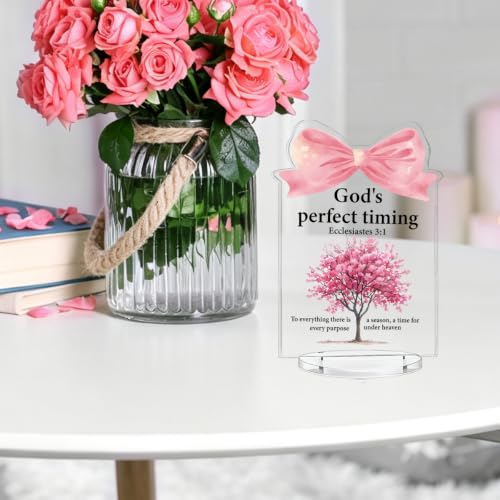 Pink Desk Accessories - Religious Gifts for Women - Ecclesiastes 3:1 Bible Verse Acrylic Desk Sign for Home Office M58A13