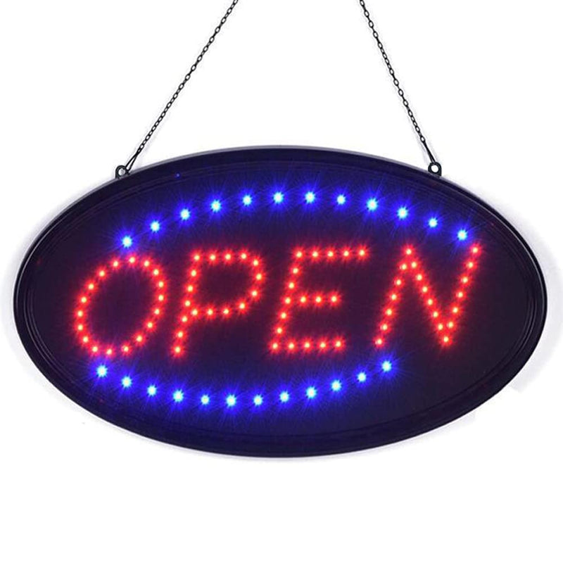 KEBE LED Open Sign, 19"x10" Bright High Visibility Advertisement Board Electric Display Sign Flashing Light for Business Walls Window Bar Shop Hotel, Two Modes 19" x 10" without hours list