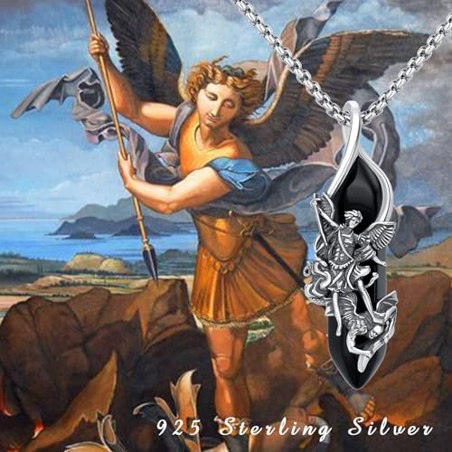 TRISHULA Saint Medal 925 Sterling Silver Necklace St Florian Archangel Michael Poseidon St Christopher Amulet Religious Jewellery Unisex Gift St. Michael necklace with crystal pendant