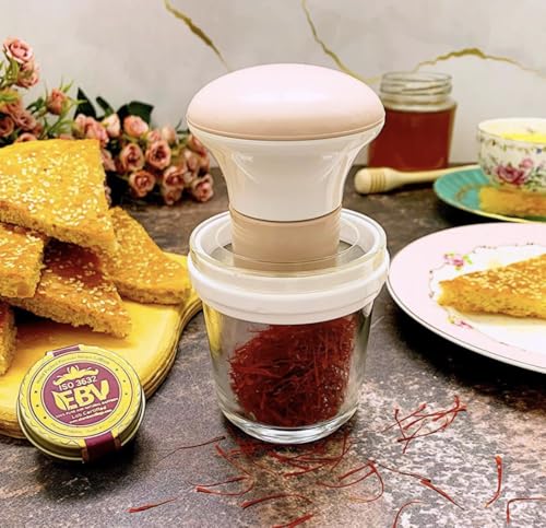 Deluxe Saffron Mill Grinder – Handheld Glass Spice Grinder for Cooking, Tea, and Herbal Use – Fine Powder Mortar with Mesh – Durable Design with Moisture-Proof Lid (1, Grey) 1
