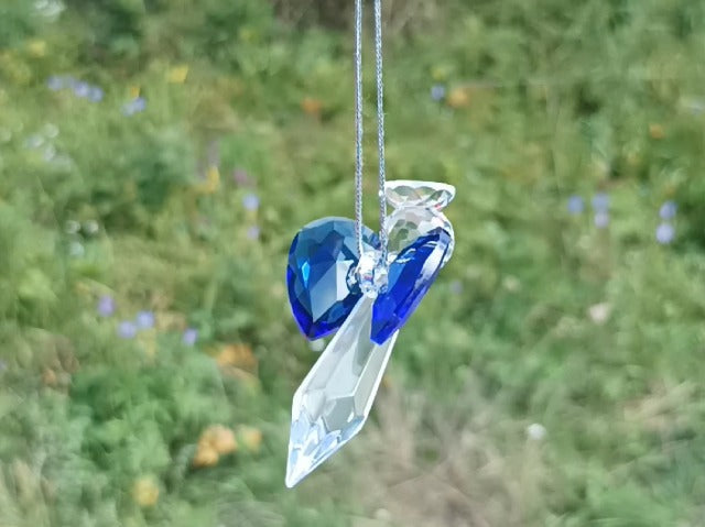 Blue Crystal Guardian Angel, Suncatcher Handmade 2.48 Inch Home Window Decoration Flower Car Chakra Crystal Rainbow Maker Guardian Angel Christmas Tree Ornament Blue