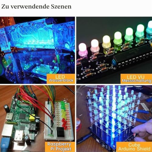 Pack of 100 LED Light Emitting Diodes 5mm LED Diodes | 3V, red, blue, yellow, green, white, round head, 2 pin, extra bright, diffuse, 5 colors, 20 pieces of each color