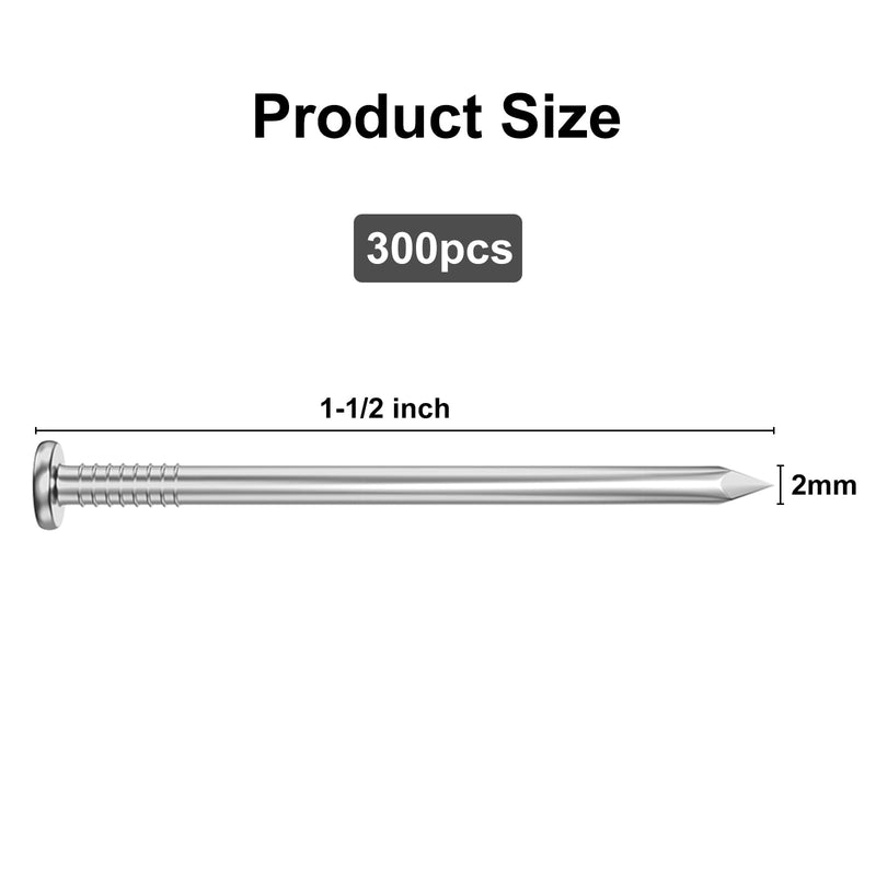 [Australia - AusPower] - 300PCS Stainless Steel Hardware Nails, 1-1/2 Inch Flat Head Nails for Hanging Pictures, Picture Hanging Nails, Small Nails, Wall Nails, Wood Nails, Finishing Nail 1-1/2 In (300 Nials) Silver 