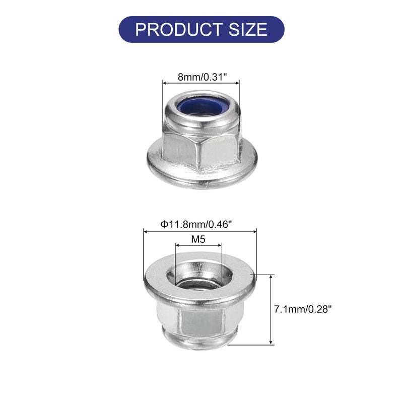 [Australia - AusPower] - uxcell M5x0.8mm Flange Nylon Insert Lock Nuts, 30Pcs 304 Stainless Steel Hex Lock Nuts Self Locking Nuts for Industrial Construction Fasteners, Silver M5-0.8 30 