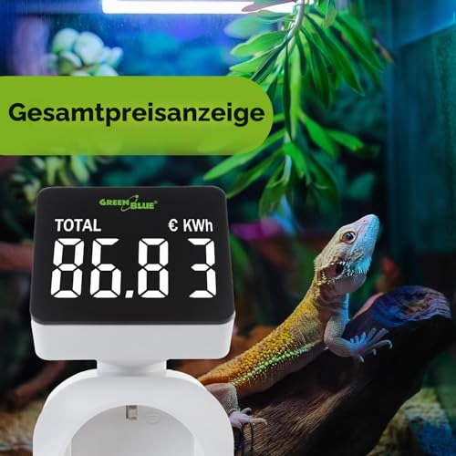 Green Blue Electricity Meter, Energy Cost Meter, Digital Wattmeter, Power Consumption Meter, Energy Meter, 16 A Max: 3680 W, Display of Consumed kWh and Energy Costs | Secondary memory (Schuko socket)