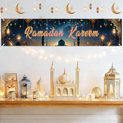 BlissYard Ramadan Kareem Fence Banner Islamic Decor 78 x 17 Inch