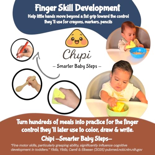 Chipi Baby Spoon – Smarter Baby Steps, First Stage Training, Self-Feeding Utensil, Easy Grip, Choke-Free, Soft Silicone, Pre-Spoon for Puree Toddler Baby Led Weaning (BLW), Essential 6 month