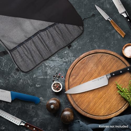 Messermeister Preservation 8-Pocket Knife Luggage, Heather Gray - 8 Elasticized, Reinforced Pockets for Culinary Tools - Holds Up to 18” Knife - Made From 100% Recycled Water Bottles