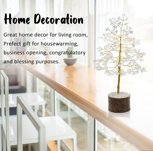 Crocon Clear Quartz Healing Crystal Tree 7-8 inch Bonsai, Desk Decor & Clear Quartz ( Golden Wire )