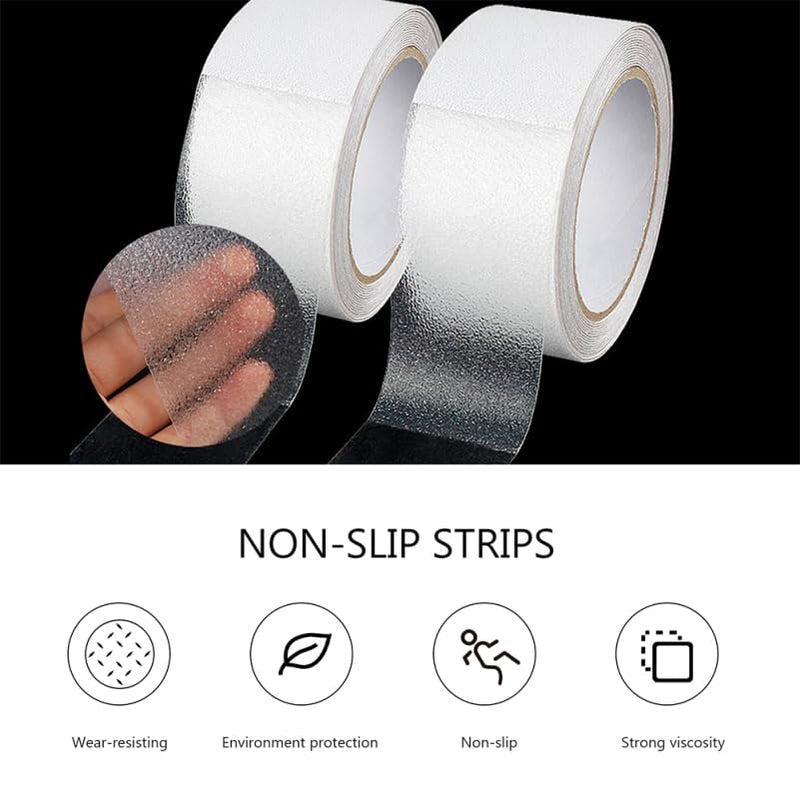 VOSAREA Clear Anti-Slip Tape for Stairs 39.37X1.96In Transparent Waterproof Traction Strips for Indoor Outdoor Steps Wooden Floors Patios Ramps