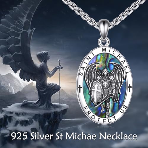 ONEFINITY Saint Michael Necklace for Men Women 925 Sterling St Michael Pendant Necklace Religious Amulets Jewellery Gifts for Men Father