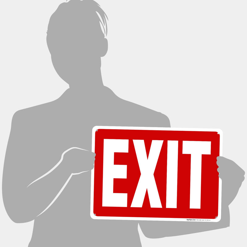 Exit Sign, Red Background Sign, (2 Pack) 10x14 Inches, Rust Free .040 Aluminum, Fade Resistant, Made in USA 10x14 2 PK