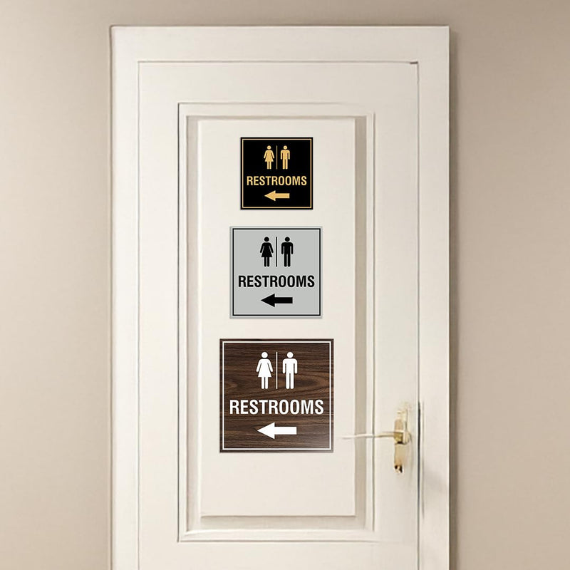 Signs ByLITA Square Restrooms left arrow Sign with Adhesive Tape (Black) - Large (2 Pack) 8 x 8" Large (2 Pack) Black