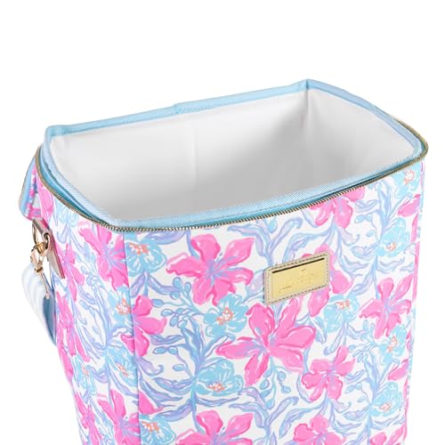 Lilly Pulitzer insulated wine carrier with beachside haven pattern, featuring a thermocooler design and carrying handle.