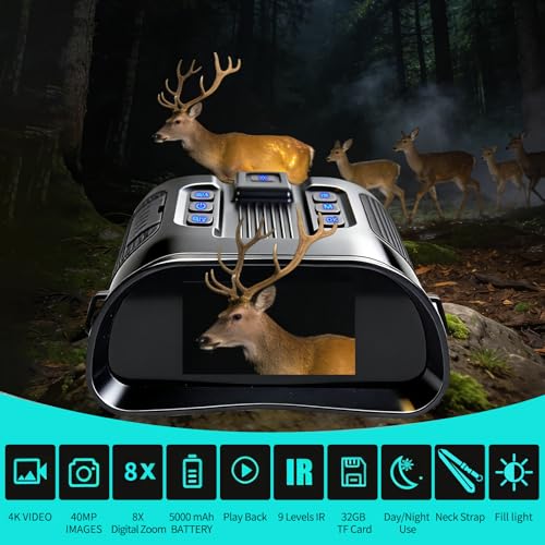 Night Vision Goggles for Adults, 4K Night Vision Binoculars 8X Zoom & 5000mAh Rechargeable Battery, 3" HD Screen & 32GB Card, Infrared Vision, Infrared Binoculars for Hunting, Camping & Security