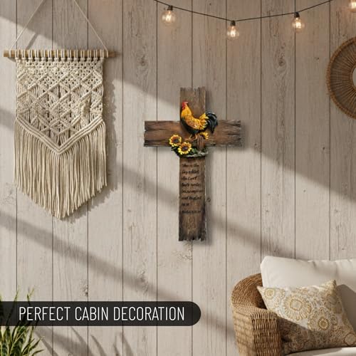 Pine Ridge Chicken Cross - Wall Hanging Cross, Hanging Home, Spiritual Decor For Wall, Wildlife Decorations For Home Cabin, Chicken Decor Rooster Cross