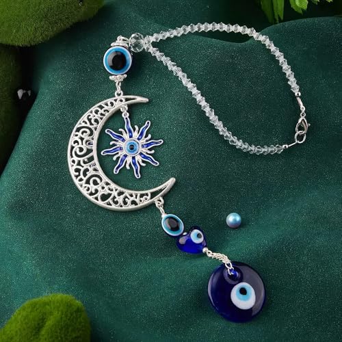 Blue Evil Eye Moon Crystal Hanging Ornament - Protection Amulet for Home, Car & Window Decor - Spiritual Gift