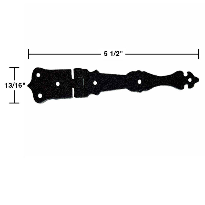 Renovators Supply Manufacturing Shed Door Hinge 5.5 in. Black Wrought Iron Antique Fleur De Lis Style Decorative Flush Mount Cast Iron Barn Door Shed Hinge with Hardware Pack of 2