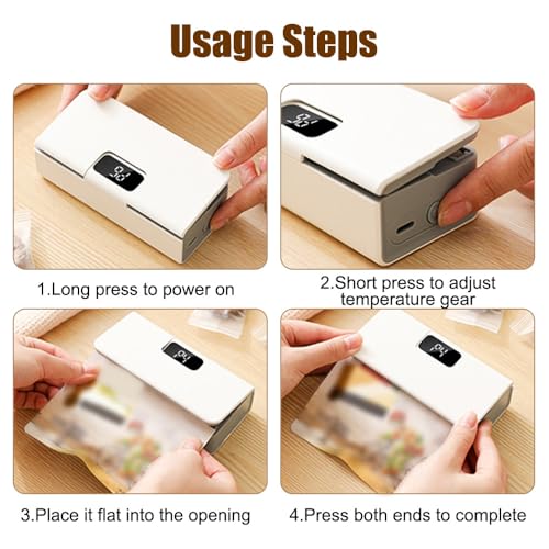 Mini Bag Sealer, Portable Package Resealer with Back Magnet & Hidden Cutter, 6 Modes, Automatic Air Sealing Machine for Plastic Snack Storage