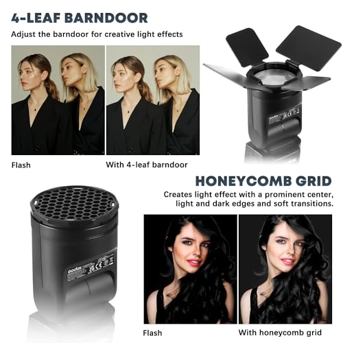 TR-09 Magnetic Flash Accessories Kit for Godox V1/V1 Mid/V100/AD100/AD200 Round Head Speedlite Flashes, Flash Diffuser Kit Includes Dome Diffuser, Diffuser Panel, Barndoor, Honeycomb Grid TR-09