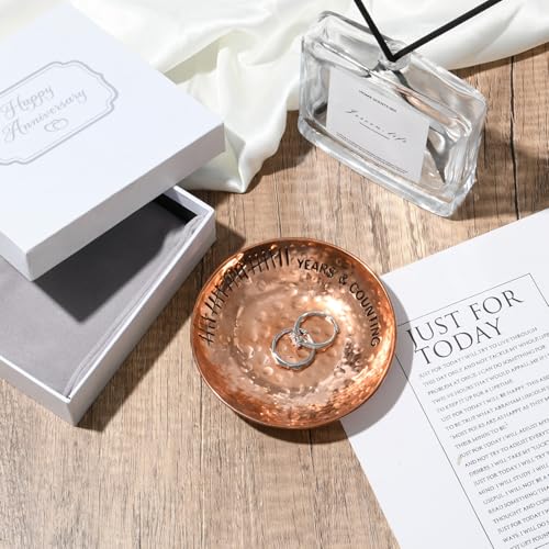 22 Year Wedding Anniversary Copper Gifts 22th Gifts 4" Copper Jewelry Tray Engraved Decorative Dish for Couple Him or Her 4 Inch 22 Years