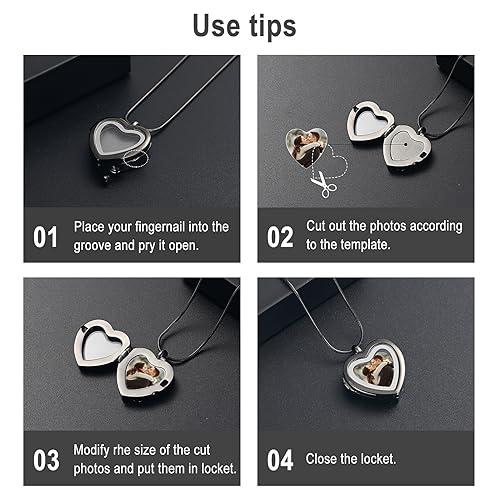 Cremation Jewelry Necklace for Ashes Heart Shaped Memorial Picture Lockets for Ashes Stainless Steel Keepsake Urn Ashes Pendants That Holds Pictures Photo Black