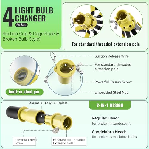 Dreyoo 4-piece light bulb changer set with yellow suction cup and cage changer tools