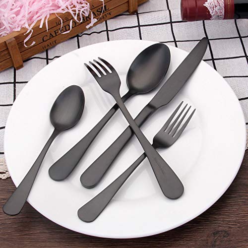 Matte Black Silverware Set, Satin Finish 20-Piece Stainless Steel Flatware Set,Kitchen Utensil Set Service for 4,Tableware Cutlery Set for Home and Restaurant, Dishwasher Safe Matte Black