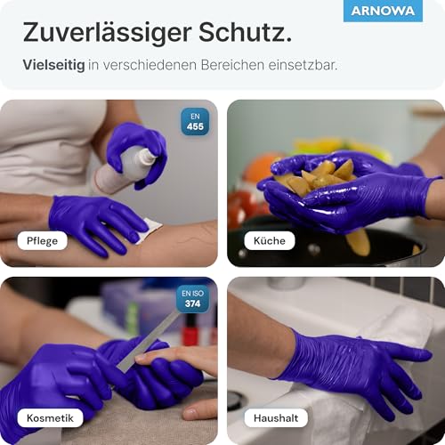 Arnomed Disposable Gloves, Accelerator Free, Nitrile Gloves, L, Pack of 100 | Disposable gloves, skin-friendly, nitrile gloves, disposable purple blue, allergy-friendly rubber gloves, powder-free