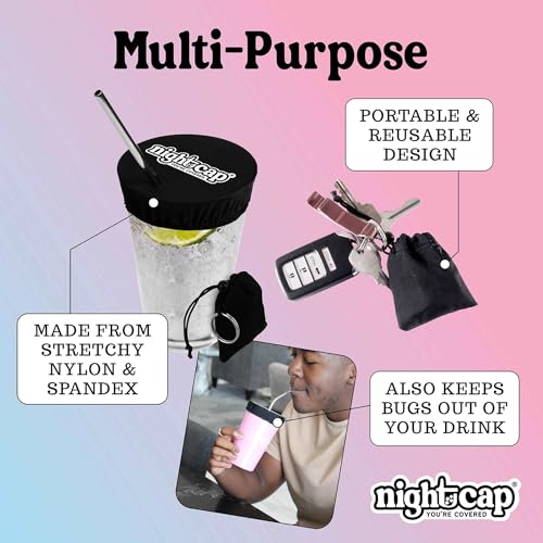 Nightcap Drink Cover Keychain, Portable Anti Drink Spiking Protector, Reusable Cup Shield for Bars, Festivals & Travel, Hidden Safety Cover for Women, Fits Most Cups & Glasses, As Seen on Shark Tank 4 Pack