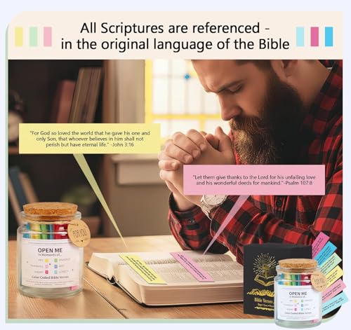 Bible Verse Jar for Women, Jesus Decor & Bible Gifts with 108 Scripture Stickers, Inspirational Encouraging Gifts for Kids with Gift Box, Christian Devotional Scripture Jar for Baptism & Confirmation Bible Verse Jar
