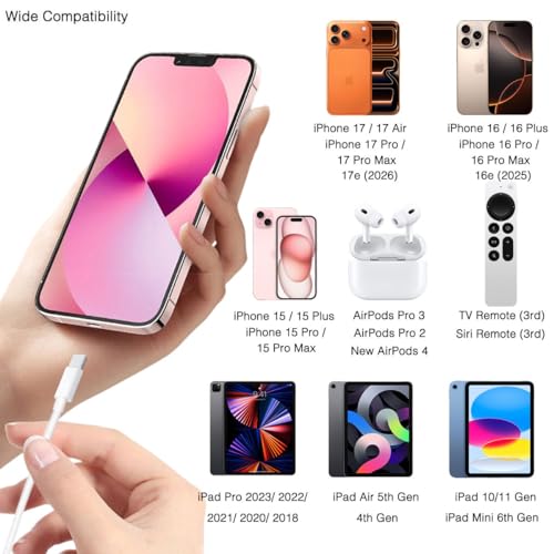 iPhone 16/17/15 Carplay Charging Cable, USB A to USB C Cable for iPhone 16, 16 Pro Max, 16 Plus, 16E, 17e/17Air, 15 Pro Max, AirPods Pro 3rd/2nd Gen/AirPods 4/Max 2/iPad Type-C Car Charging Cable White 1m