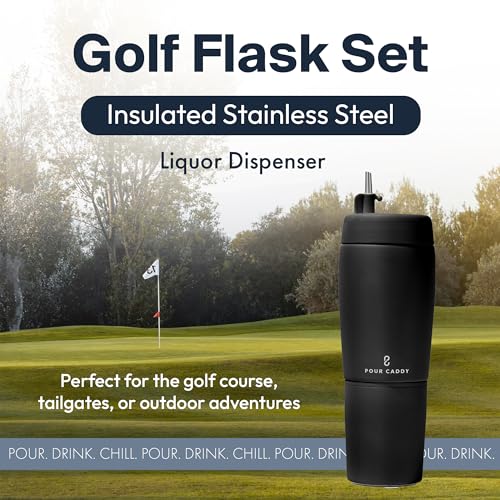 Golf Drinkware Gift Set, Insulated Stainless Steel Beverage Dispenser with Hidden Shot Cups, Leakproof Pour Spout, Portable Golf & Indoor or Outdoor Party Accessory, 20 oz, Black Shadow Black