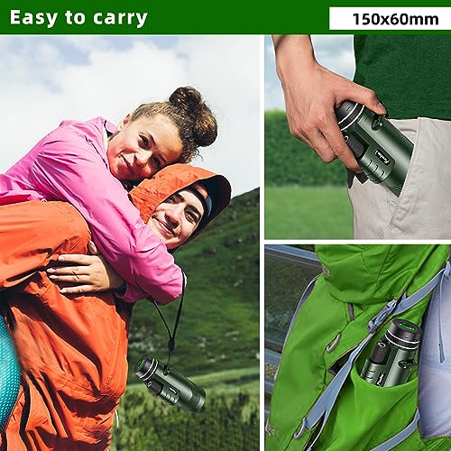 40X60 Monocular Telescope with Smartphone Holder& Tripod, High Power Nitrogen-Filled Monocular for Adults with BAK4 Prism & FMC Lens, HD Monocular Scope for Birdwatching Hiking Concert Travelling Dark Green