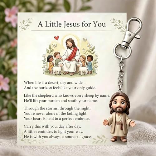 A Little Jesus for You Keychain with Pocket Hug Card, 3D A Little Jesus for You Keyring with Sentiment Card, Inspirational Religious Gift for Women, Men, Friends, and Family