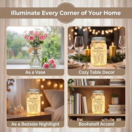 Christian Birthday Gifts for Women, Inspirational Mason Jar Night Light Happy Birthday