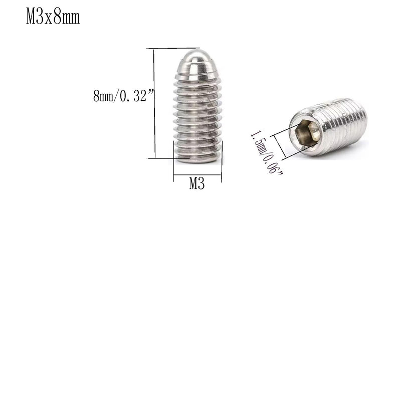 [Australia - AusPower] - M3 × 8mm Stainless Steel Inner Hexagon Ball Head Set Screw Hexagon Spring Ball Point Drive Screw, Pack of 10 M3 x 8mm 