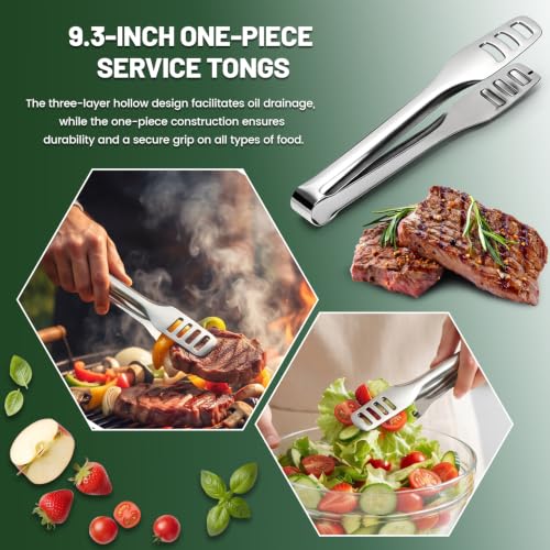 8-Piece Silver Serving Utensils Set, 304 Stainless Steel Large Serving Spoons, Salad Forks, Shell Spoons & Food Tongs, Mirror Polished Catering Serving Supplies for Buffet/Parties/Weddings