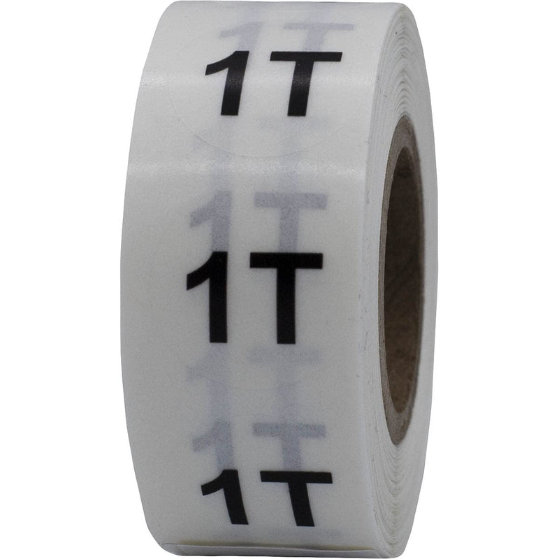 Clear Circle 1T Toddler Clothing Size Stickers - 3/4 Inch Round, 500 Clear Plastic Adhesive Labels Per Roll for Retail Apparel, Kids Clothing Organization, and Inventory - Made in the USA