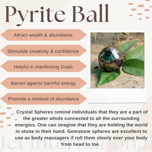 Jet Pyrite Crystal Sphere 50-55 mm | Natural Pyrite Ball for Wealth, Abundance, Protection & Vastu | Healing Stone Sphere for Energy, Reiki, Meditation & Home Décor